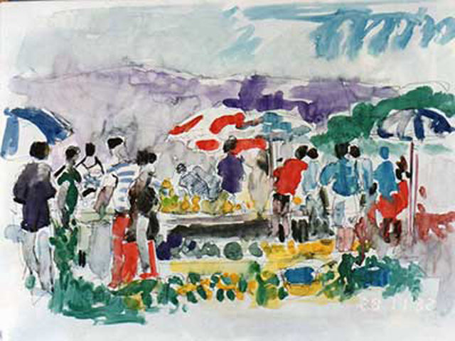 25-I32_Marché du Chaudron2_La Réunion 1992_Gouache 29x21